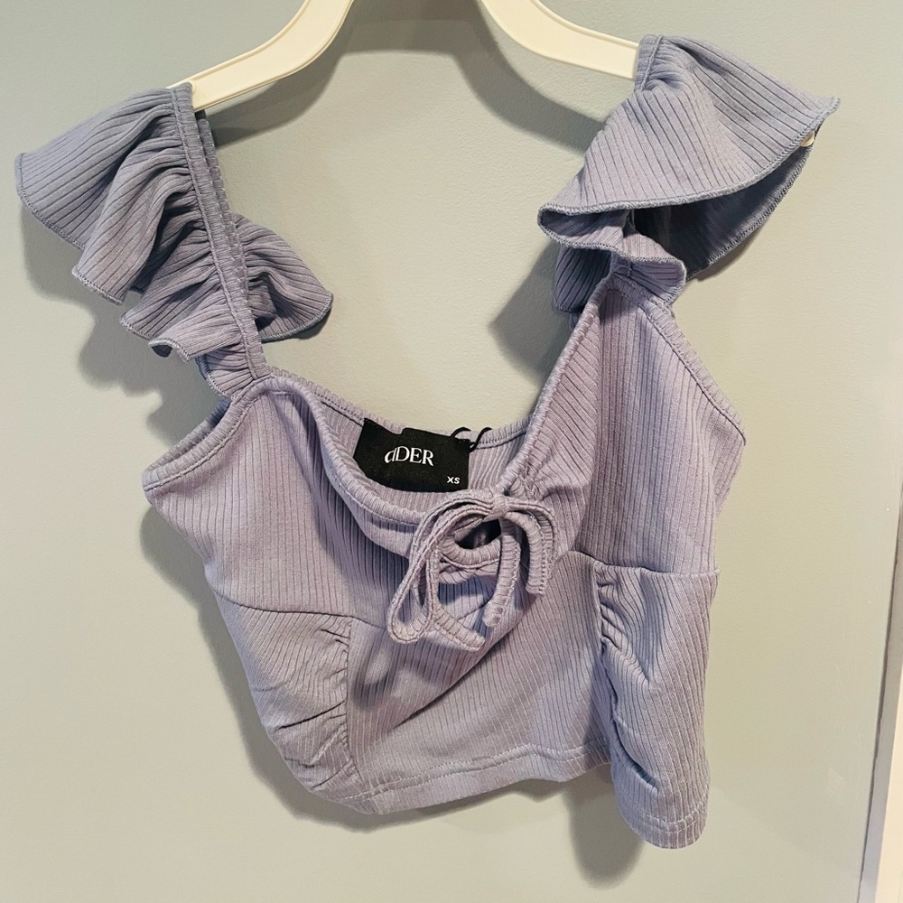 Solid Ruffle Knotted Rib Crop Tank Top